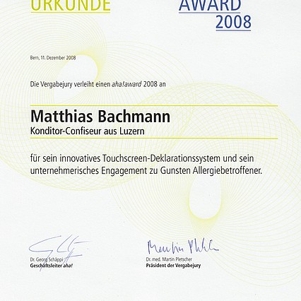 Urkunde aha Award