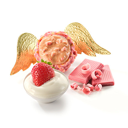 StrawberryStrawberry yoghurt core in fruity Ruby chocolate with strawberry crunch