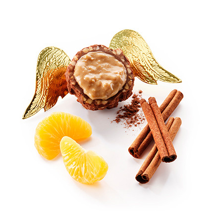 ChristmasMit Mandarine-Zimt-Kern umhüllt von aromatischen Haselnüssen und Milchschokolade.