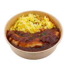 Bratwurst with rösti and onion sauce - veal/pork