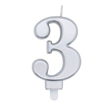 Silver Number Candle 3
