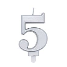 Silver Number Candle 5