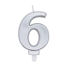 Silver Number Candle 6