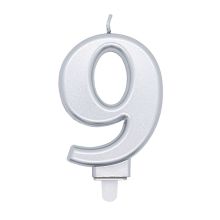 Silver Number Candle 9