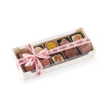 10er Pralinés mit Logo in Azetatbox